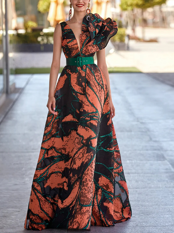Printed Three-Dimensional Shape Maxi Dress