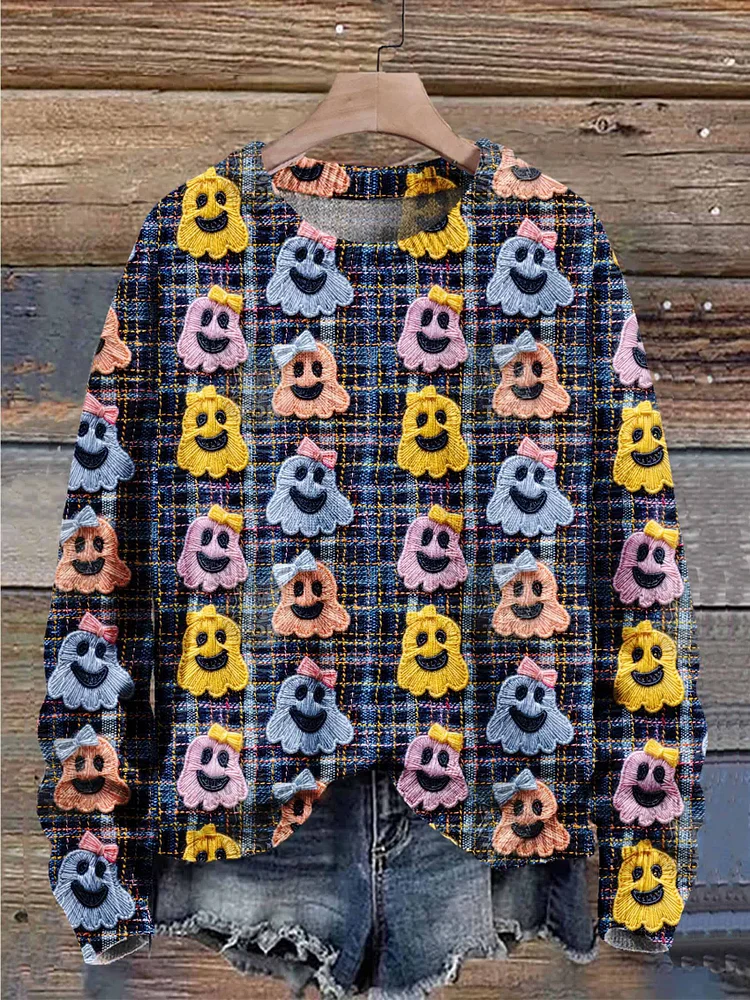 Ghost Autumn Season Halloween Art Print Knit Pullover Sweater