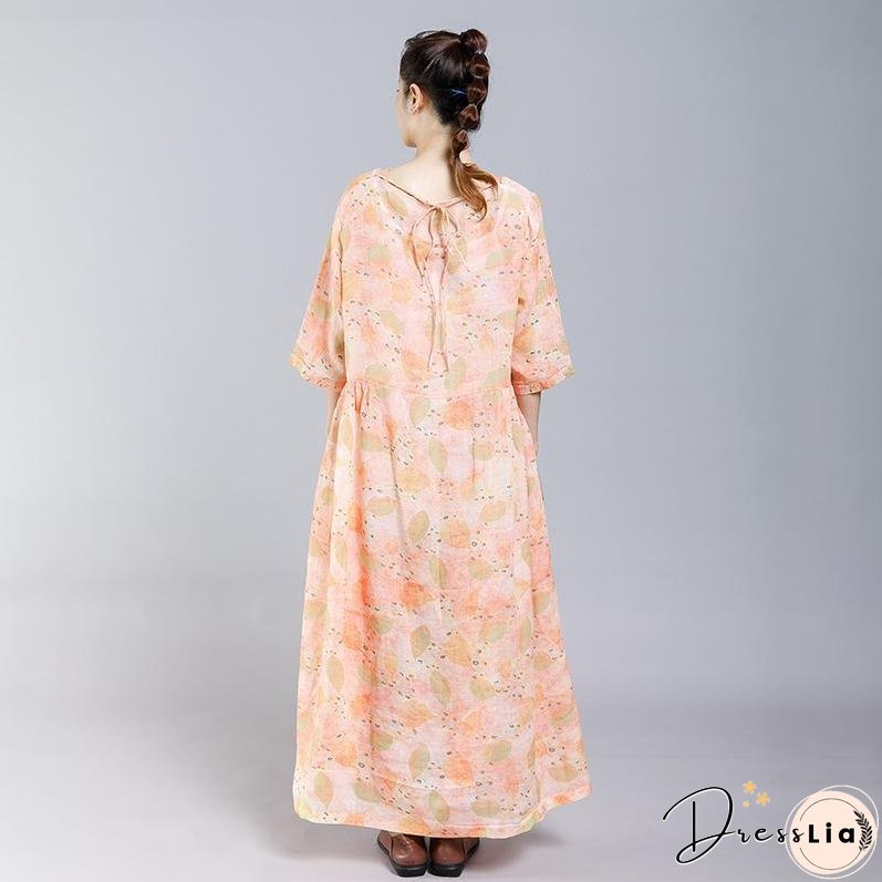 Print V-Neck Button Casual Women Dress