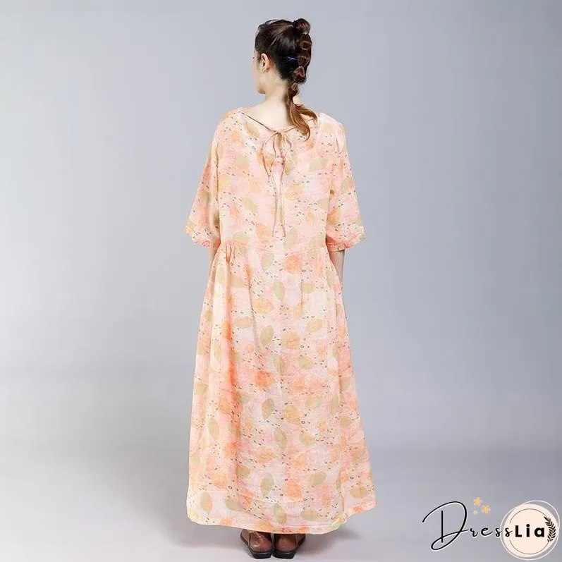 Print V-Neck Button Casual Women Dress