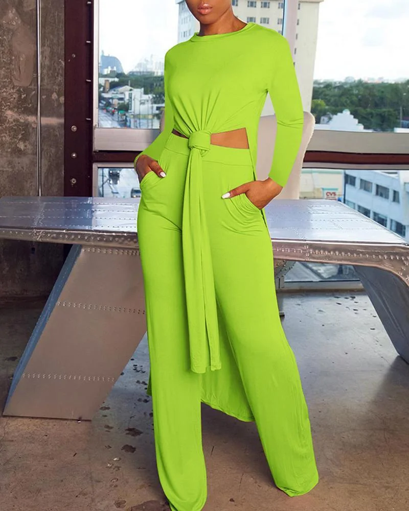 Solid color long sleeve two piece suit