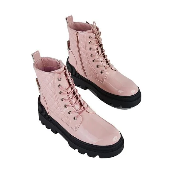 HUXM Women Vintage Motorcycle Mid Heel Platform Boots