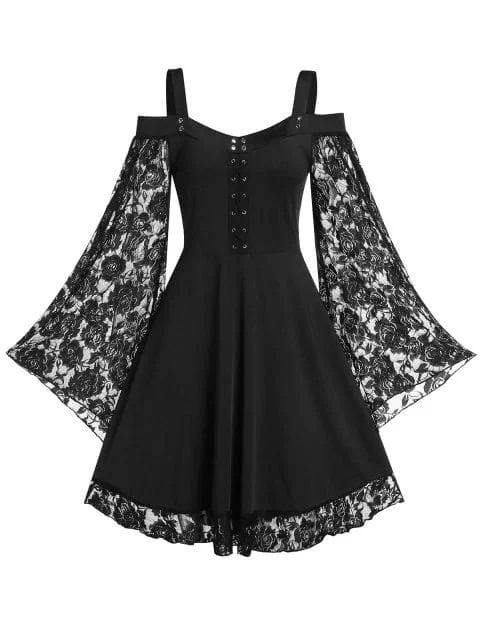 Cold Shoulder Sweetheart Neck Lace Insert Dress SP15555