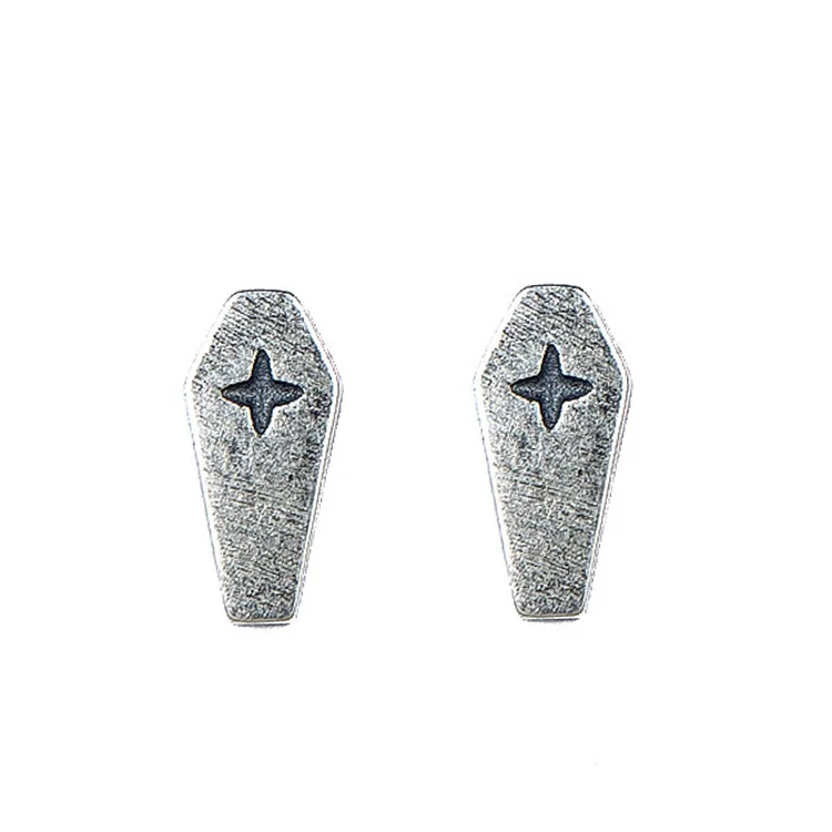 Gothic Death Cross Diamond Sterling Silver Stud Earrings