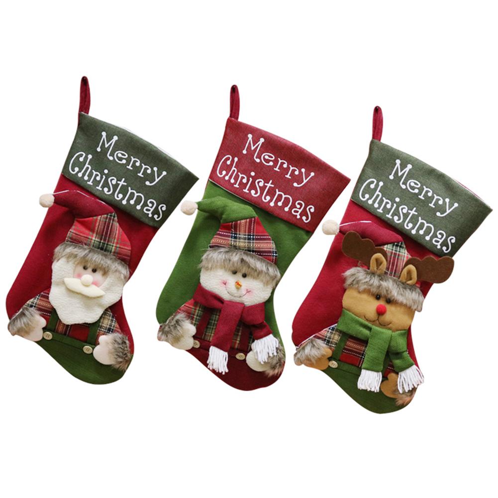 

Santa Claus/Snowman/Elk Decorative Sock Christmas Stocking ​Candy Bag Pouch, Light brown, 501 Original