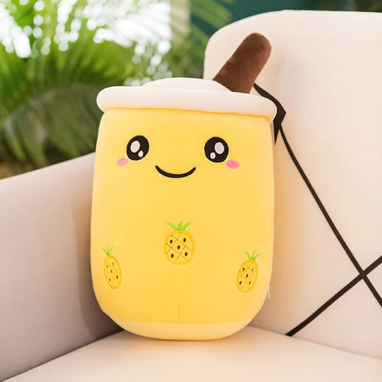 Cuteee Family Yellow Pineapple Smile Boba Tea Plushies For Gift