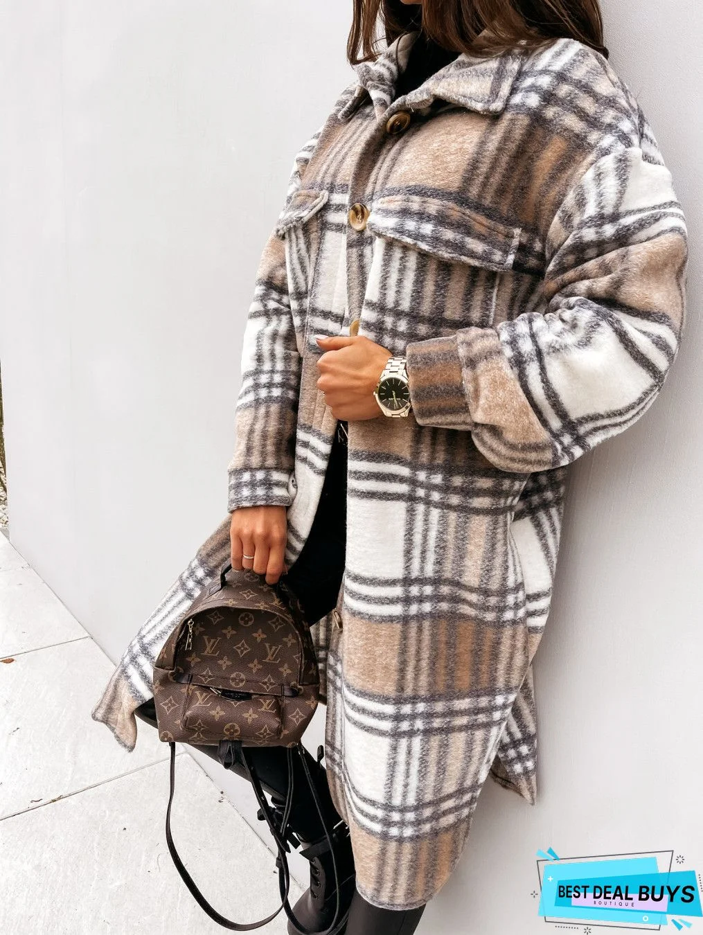 Casual Royal Buffalo Plaid Pocket Coat Women