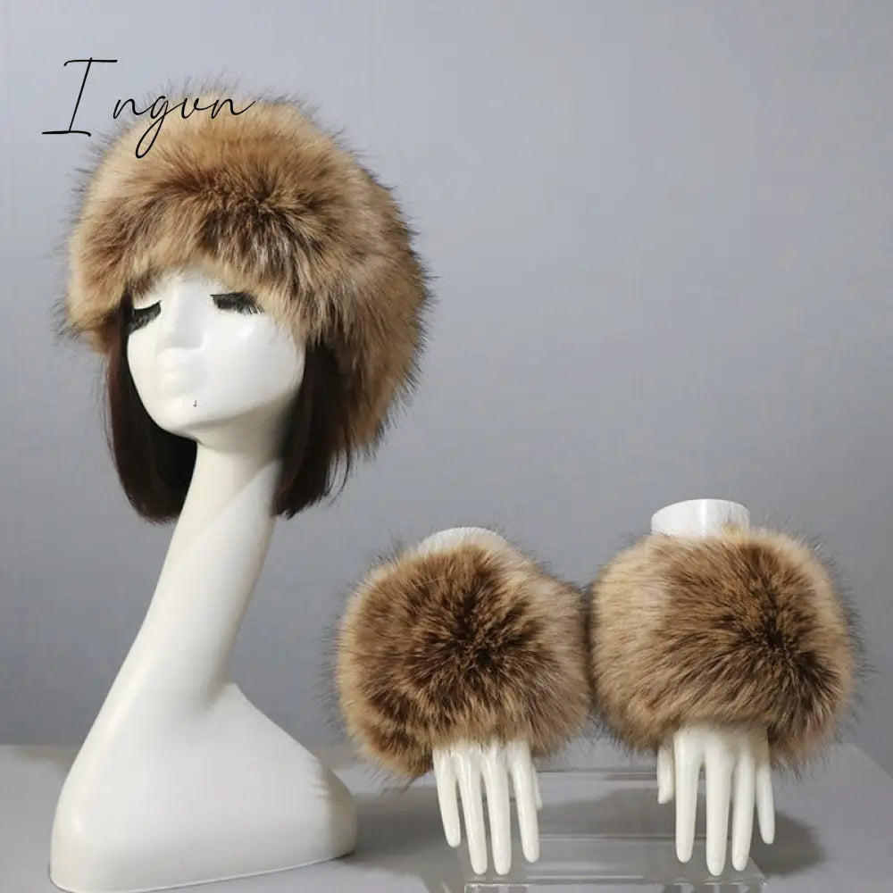 Ingvn - New Autumn Winter Caps Female Hats Cuffs Set Fashion Warmth Imitation Quality Design Faux