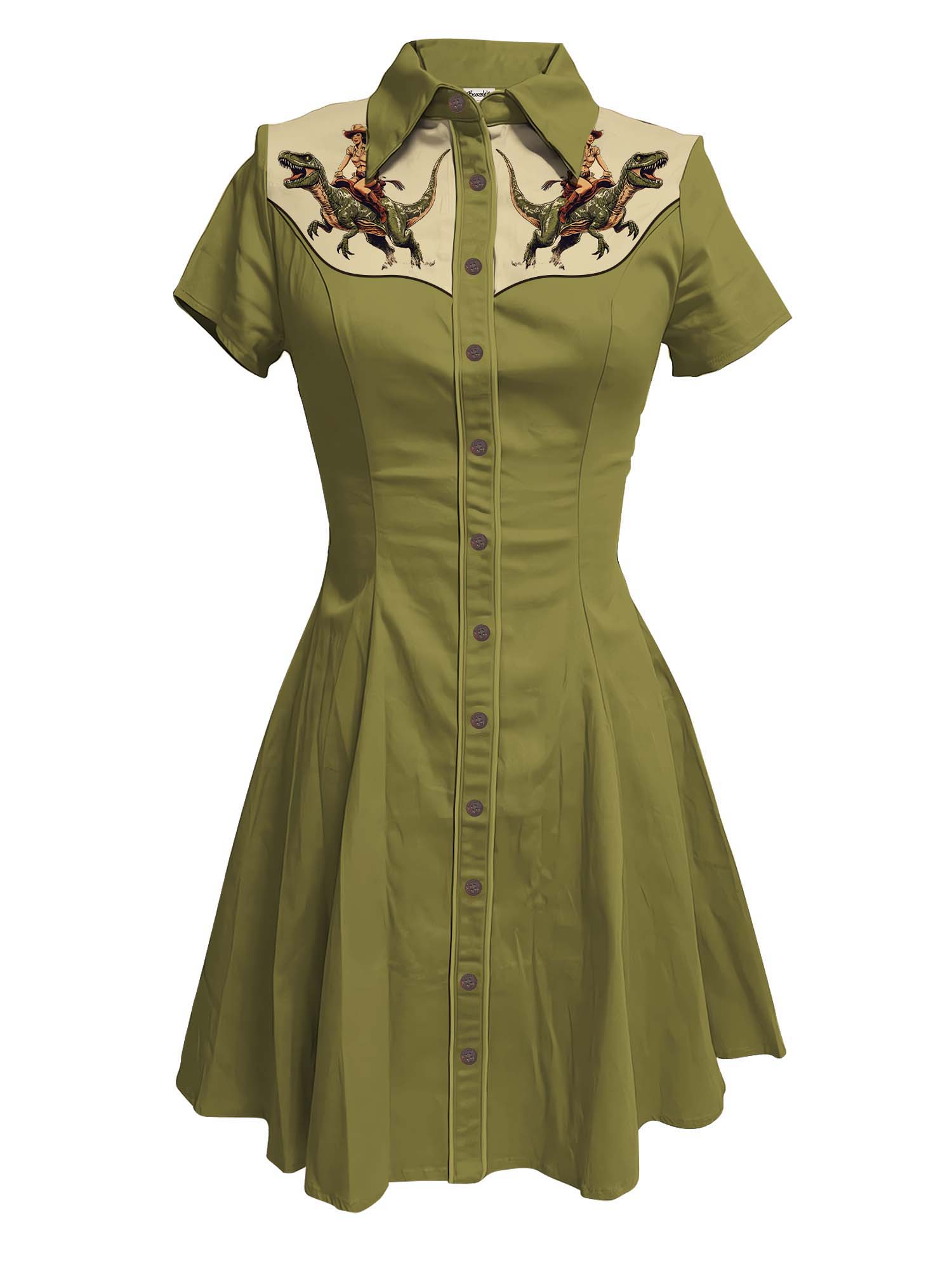 Western Cowgirl And Dinosaur - 100% Cotton Dress