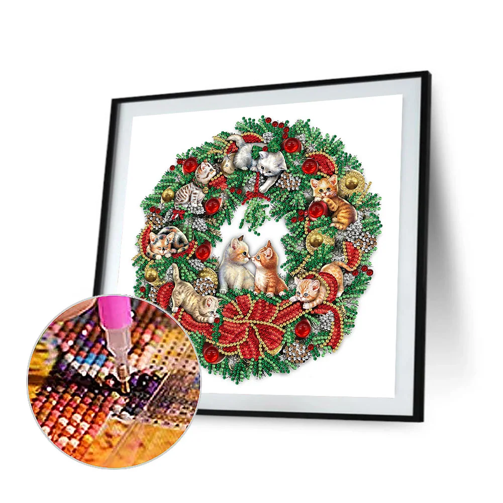 Diamond Painting - Partial Special Shaped Drill - Christmas Wreath(30*30cm)