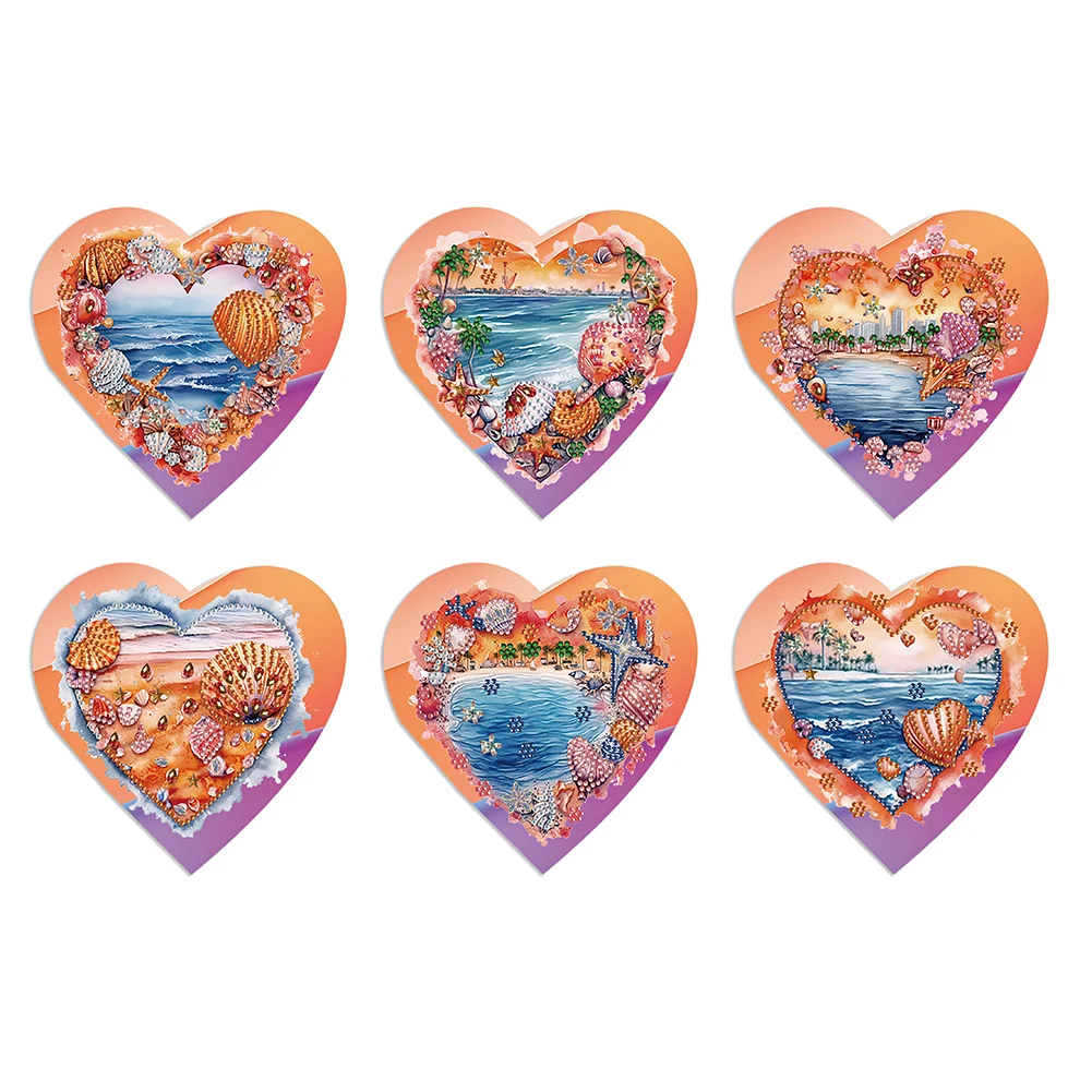 6 Pcs Heart Sea Christmas Special Shape Diamond Painting Greeting Card Kit