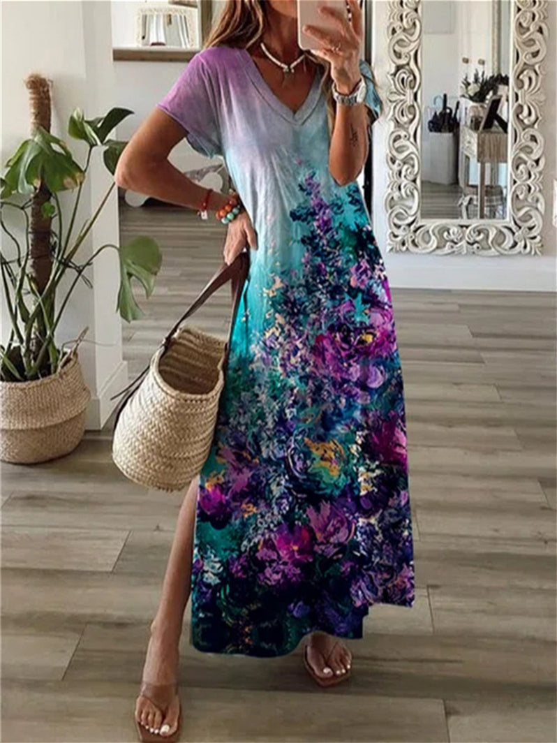 Women Long Sleeve V-neck Graphic Floral Printed Top