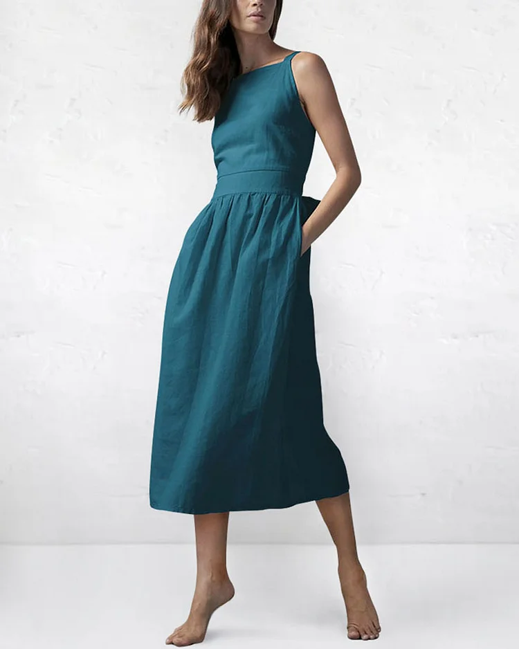 Minimalist Elegant Tie Cotton Linen Dress