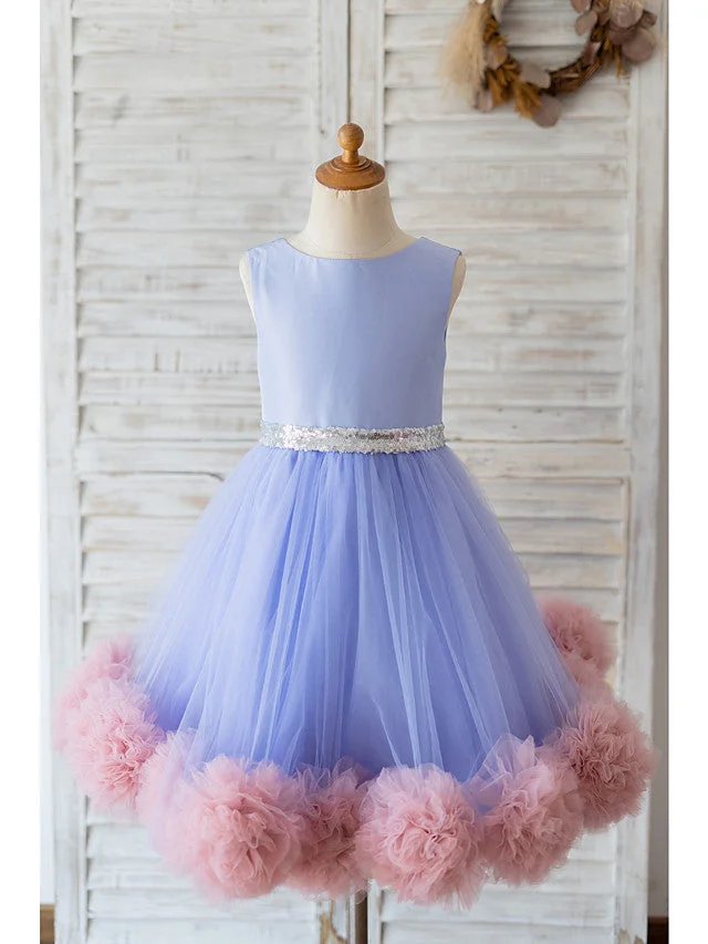 Hellodresses Ball Gown Sleeveless Jewel Neck Flower Girl Dresses Satin Tulle With Belt  Ruffles