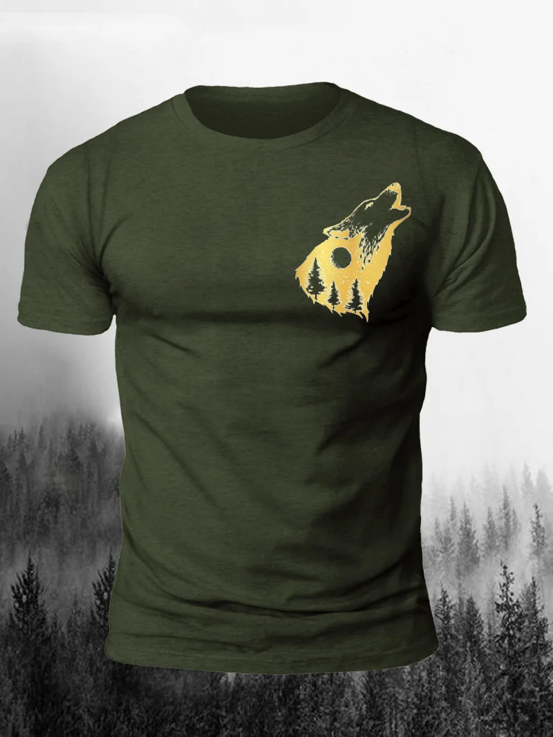 Gradient Gold Wolf Head Print Short Sleeve Men's T-Shirt in  mildstyles