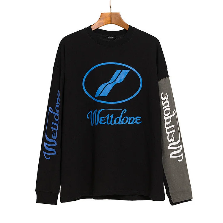 We11done Long Sleeve Shirt Autumn Color Matching Letter Printed round Neck Long Sleeve