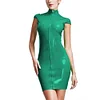 High Neck Wetlook Bodycon Mini Dress Women Short Sleeve Turtleneck Slim PVC Dress Ladies Full Zipper Dress Plus Size Clubwear