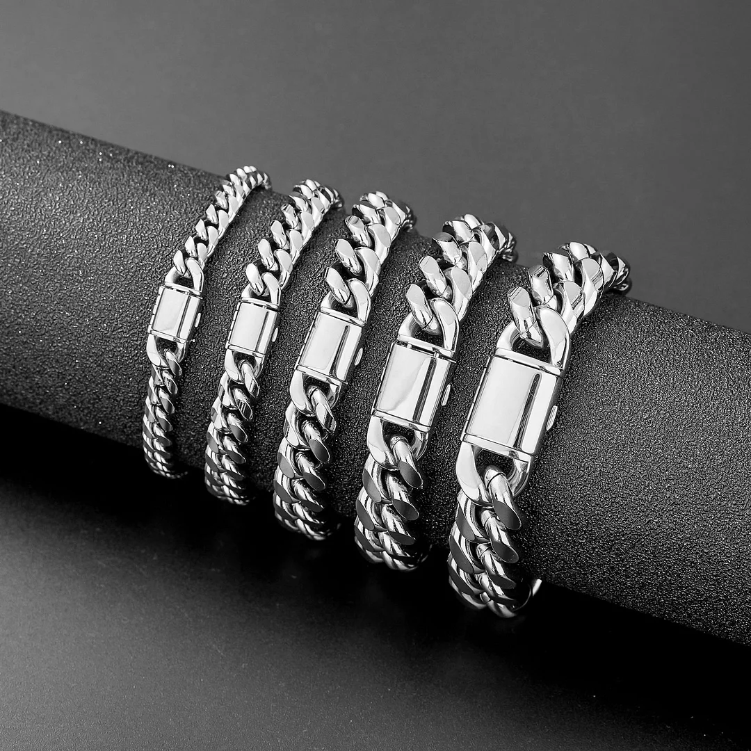 Titanium Stainless Steel Mens Cuban Link Chain,  Sliver Miami Cuban Chains Necklace,No Tarnish&Durable Hip Hop Mens Hewelry, 16"-30" Length