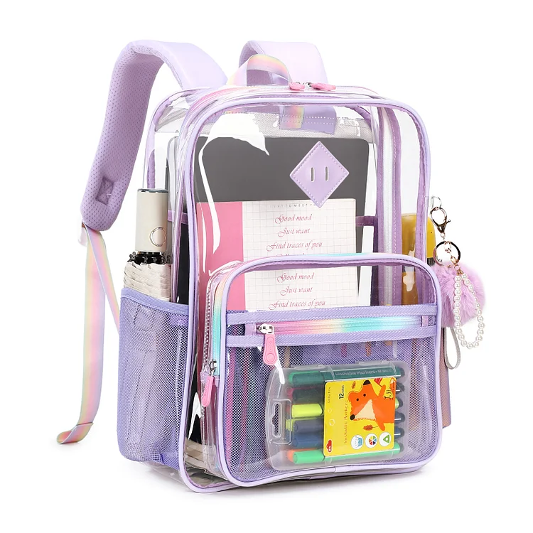 Sanmadrola Clear Backpack Heavy Duty Stadium Approved Large Girls Backpack Waterproof Pvc Transparent Backpacks for Girls Clear Bag with Reinforced Strap for School Work Travel Festival,