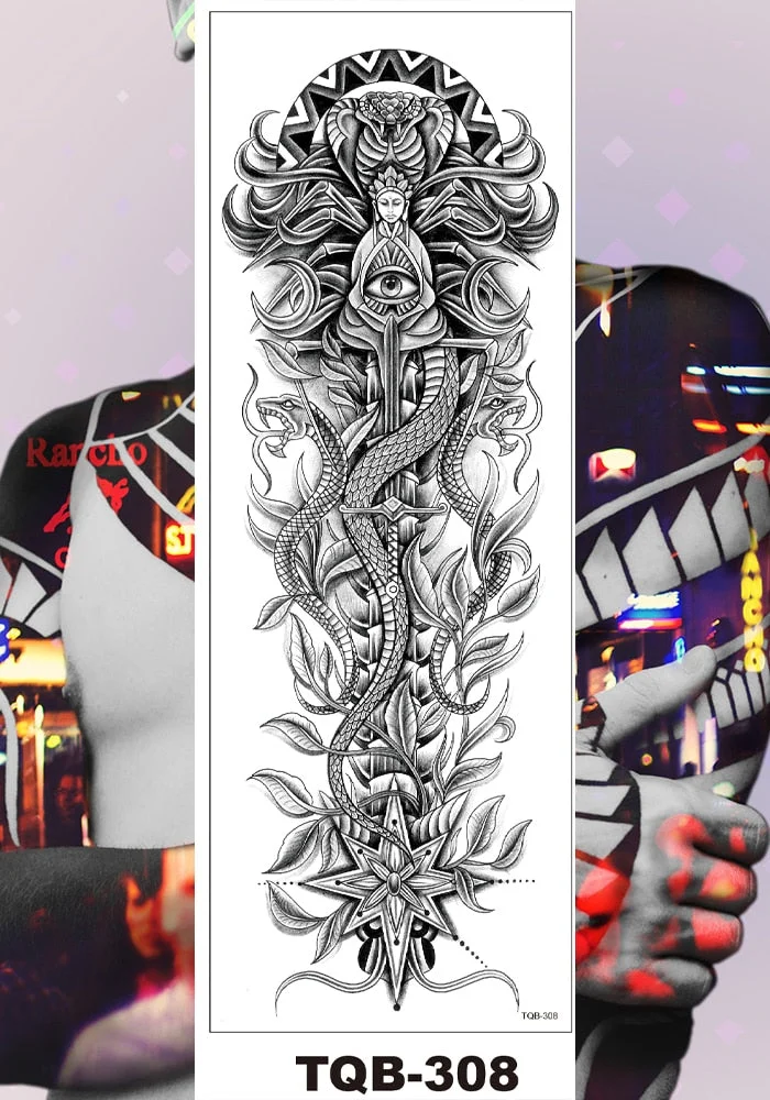 Full Flower Arm Temporary Tattoos Stickers Man Woman Girls Leg Fake Tatoo Lotus Buddhism Pray Cross Wing Drop Shipping DIY