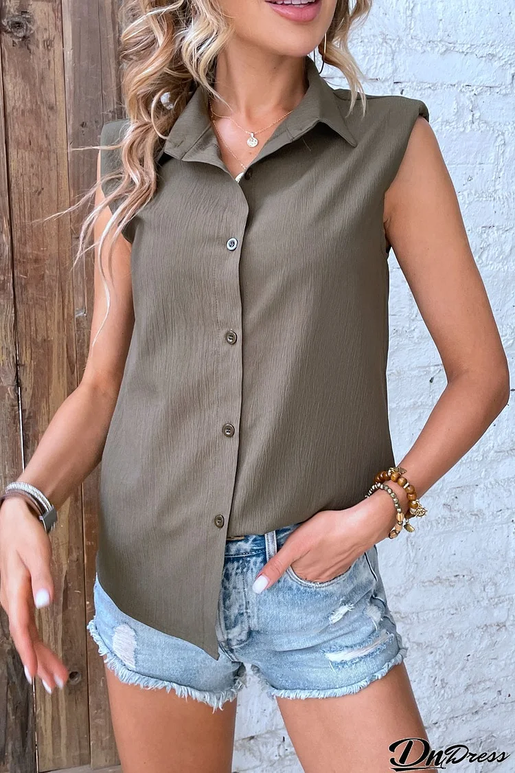 Collared Neck Sleeveless Shirt