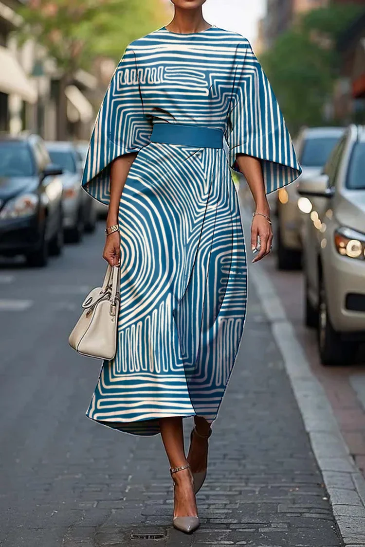 Women's Elegant Abstract Art Print Midi Dress
