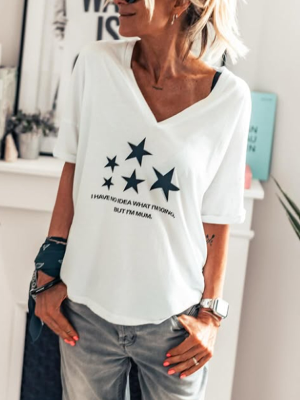 Loose Five-pointed Star Print Ladies Short Sleeve tjj Shicloths