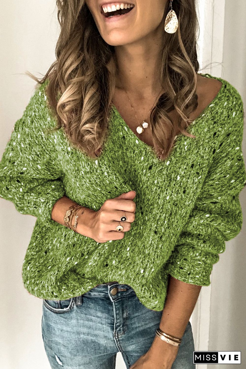 Solid Color Casual V-Neck Sweater