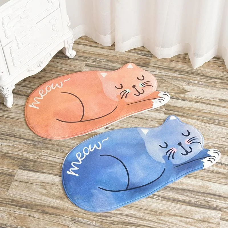 Yellow/Blue Kawaii Sleeping Cat Carpet Door Mats SP1710341