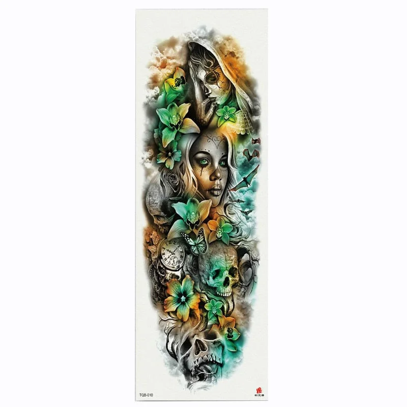 2018 New Full Flower Arm Tattoo Sticker Skeletons and Roses Temporary Body Paint Water Transfer Tattoo Sleeve