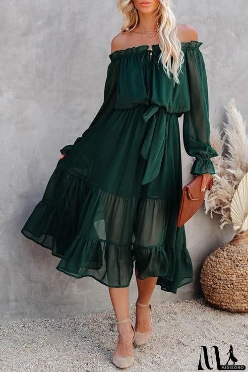 MidiSono - Layer Ruffles Off Shoulder Belted Maxi Dress