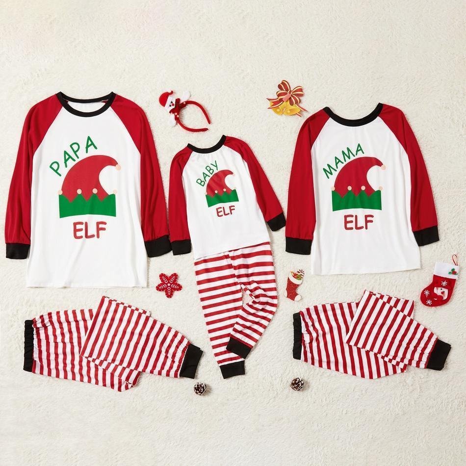 Christmas Elf Print Stripe Family Matching Pajamas Set