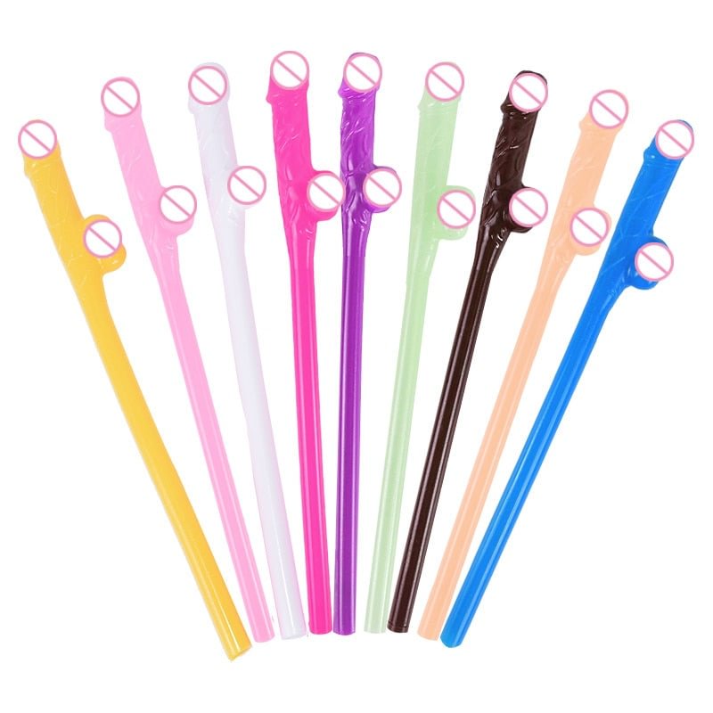 10pcs Drinking Penis Straws Bridal Shower Sexy Hen Night Bachelorette Party Decoration Nude Penis Straw Toy Bar Wedding Supplies