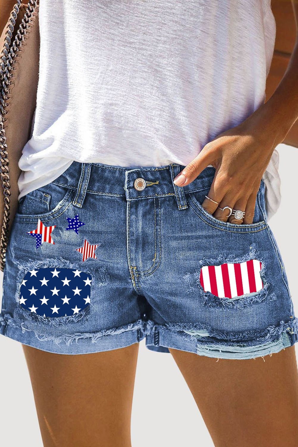 American Flag Ripped Shorts