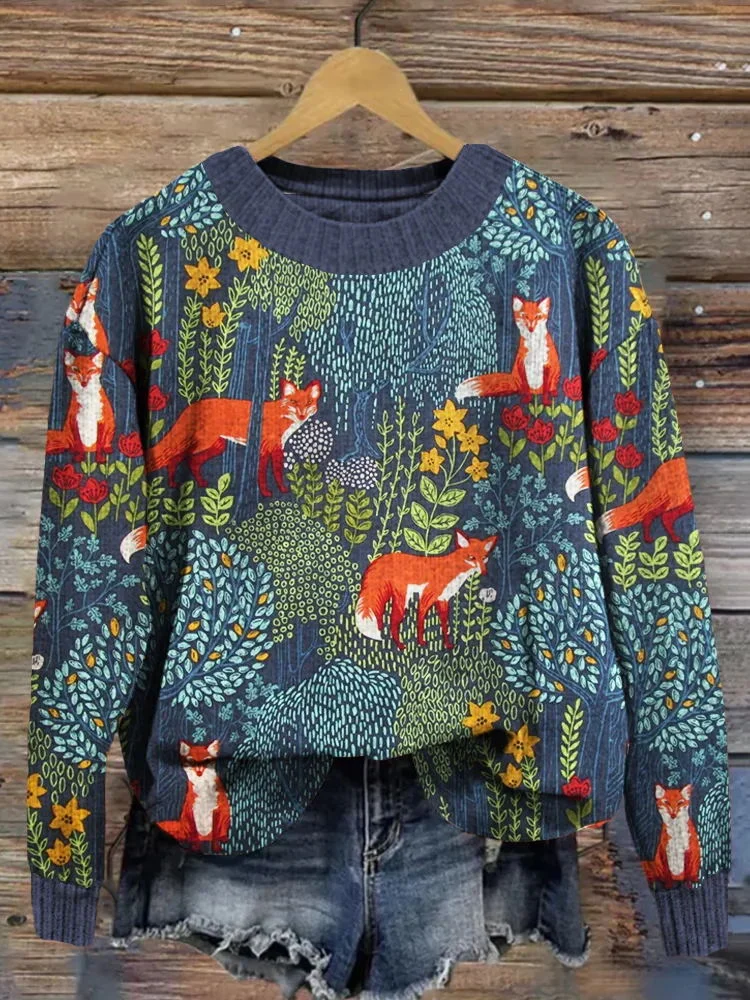 Women's Fox in the Forest Gray Vintage Comfy Sweatshirt