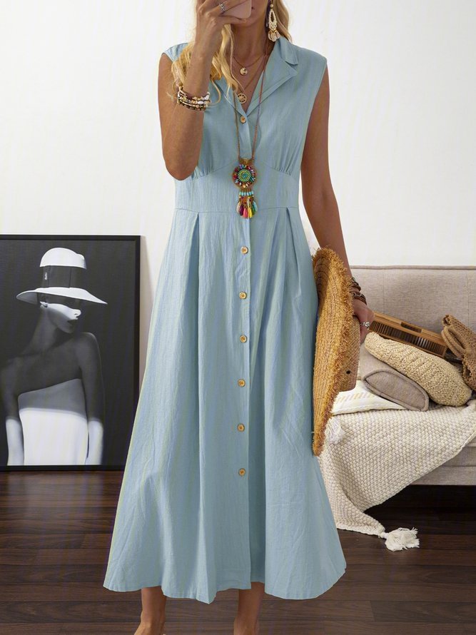 A-line vintage cotton and linen long dress