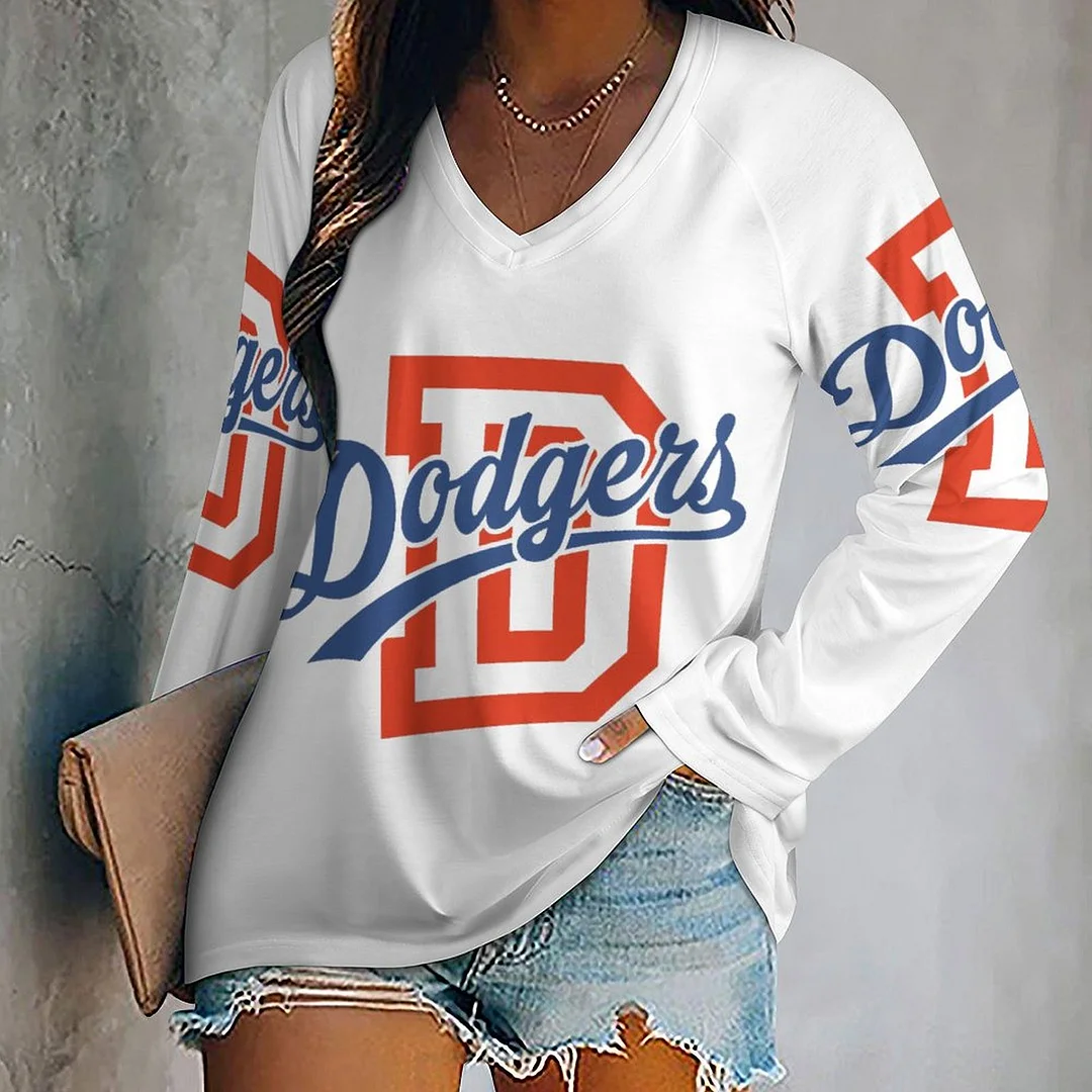 V-neck Long Sleeve Casual T-shirt for  Women and Men Printed with Pattern , Blue, Striped