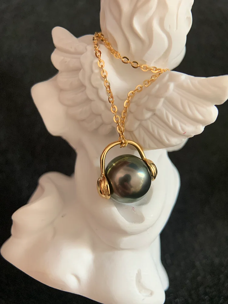 TINA PEARL Simple tahiti pearl necklace+chain s925