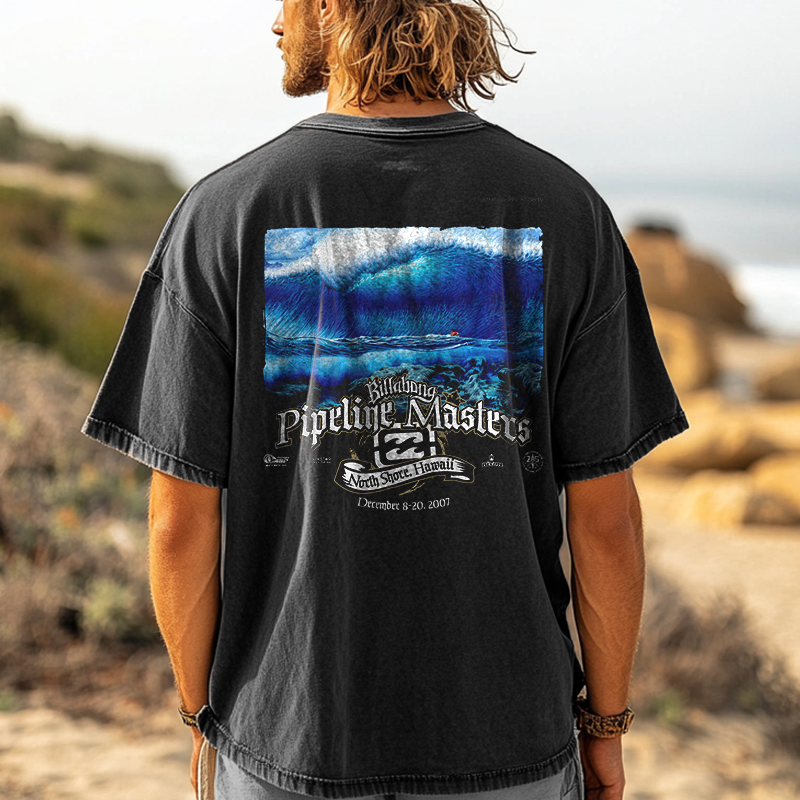Wash Vintage Pipeline Masters Surf Classic Graphic T-Shirt For Men
