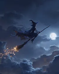 Moonlit Witch on a Broomstick - Diamond Painting