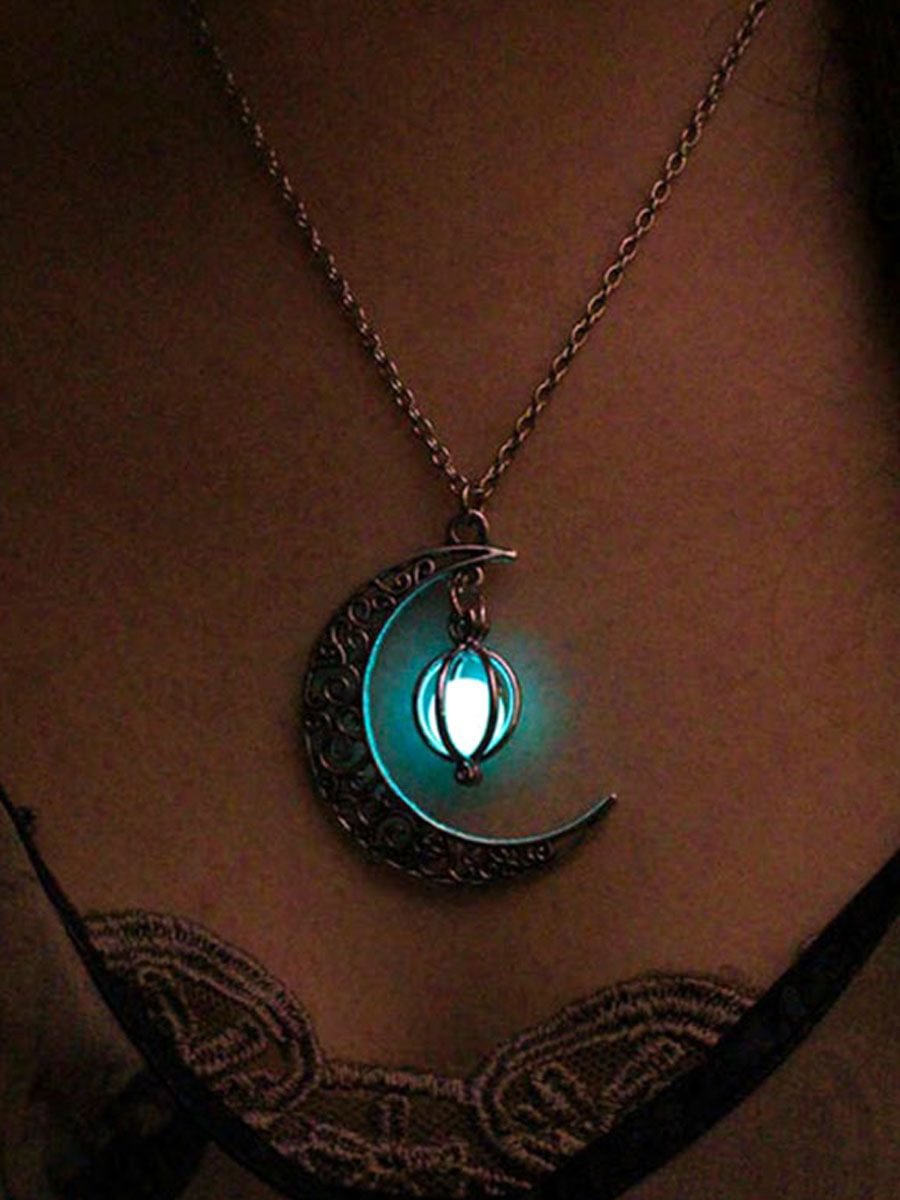 Halloween Crescent Moon Glow Bead Necklace