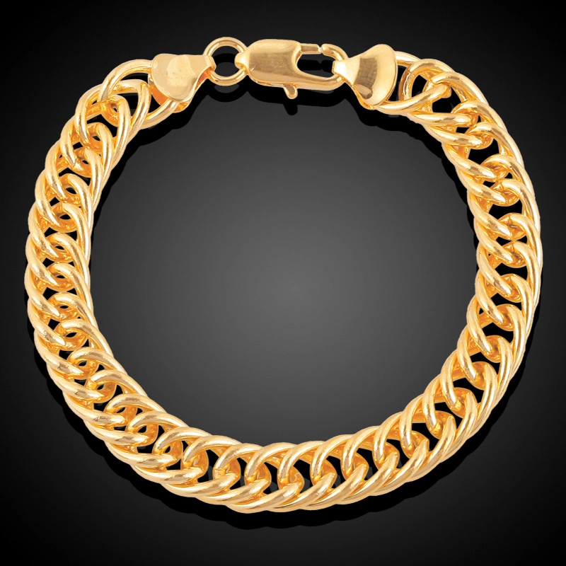 Guangdong Ornament 18K Gold Plated Copper Bracelet Men’s Hip Hop Cuban Link Chain Chunky Chain Necklace Tight Figaro Bracelet