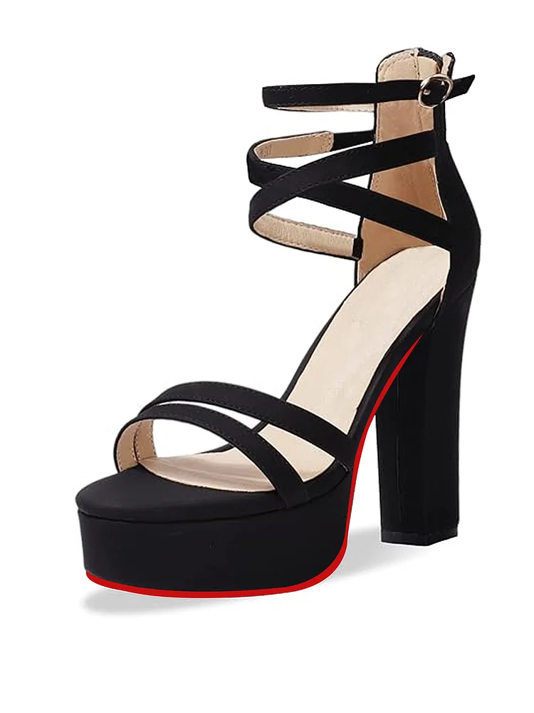 125mm Women's  Platform Chunky High Heels Dress Sandals Open Toe Ankle Strap Strappy Wedding Bridal Party Dance Shoes Red Bottom Pumps