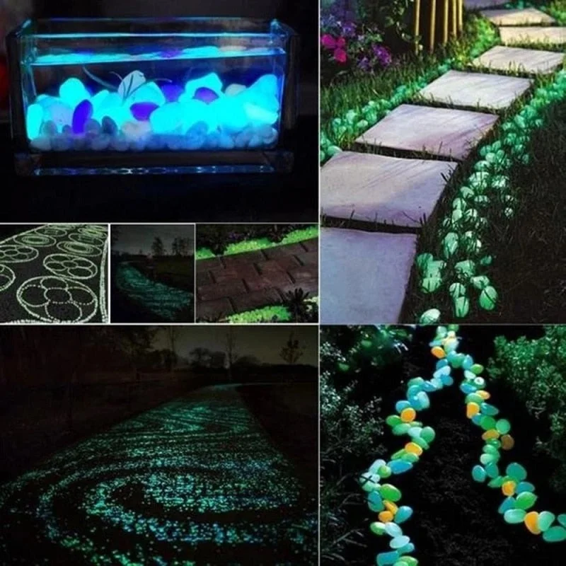200Pcs Luminous Stone Glow In Dark Garden Pebbles Glow Stones for Outdoor Lawn Walkways Home Decoration Fish Tank Aquarium Rocks