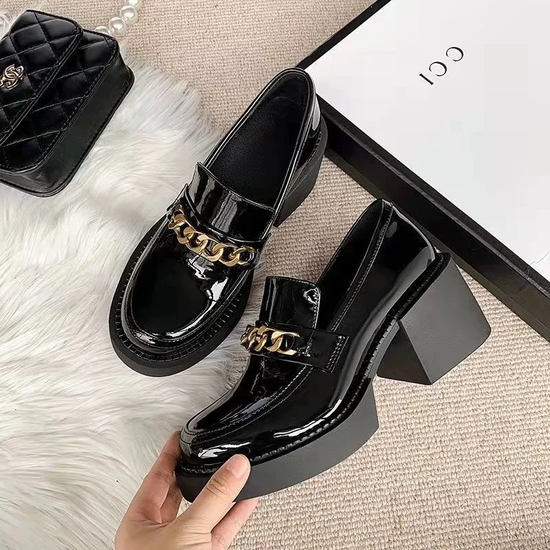 Vstacam Graduation Gift Women Flat Platform Shoes Hidden Height Heels Women's Casual Loafers for Autumn And Winter Metal Decoration Heels Dress Shoes