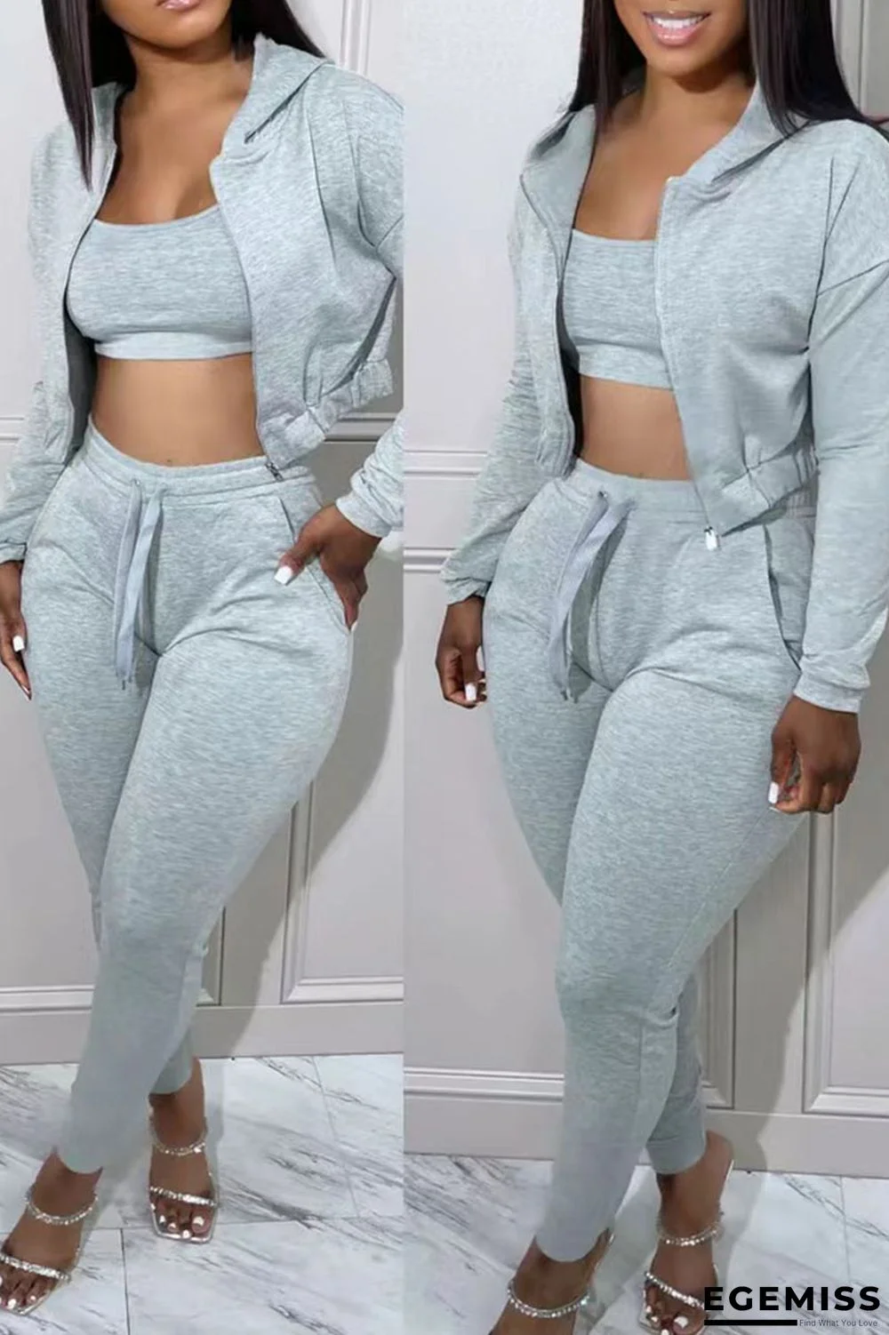 Grey Casual Solid Patchwork Hooded Collar Long Sleeve Three Pieces | EGEMISS