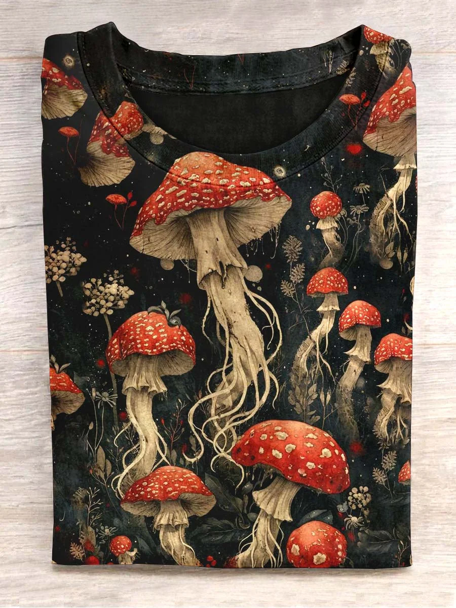 Unisex Vintage Mushroom Abstract Floral Print Design T-Shirt Eagerlys