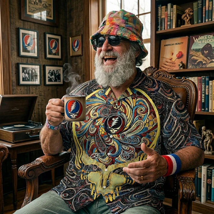 Vintage Grateful Dead Skull & Bear &Terrapin Graphic Cuban Collar Short Sleeve Shirt &ndash; Unisex Retro Cotton Top