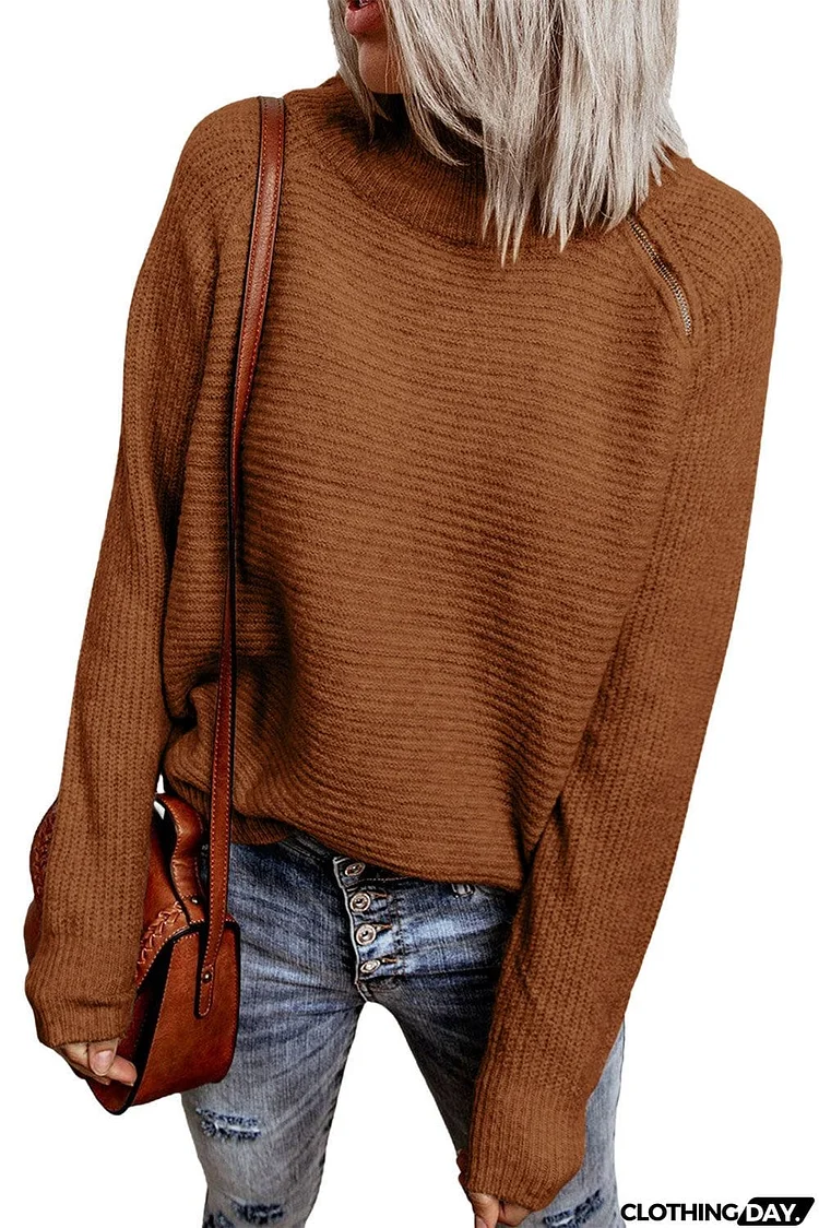 Zip Knitted High Neck Sweater