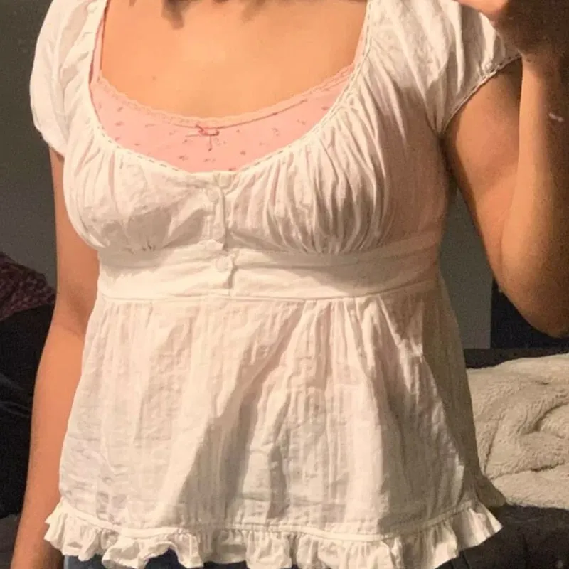 Xingqing Ruffle Top Buttons y2k Kawaii Women Crop Tops Cute E-girl Short Sleeve Tshirt Sweet Fairy Core Clothes Summer 2022 Vest 56